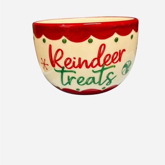 Holiday Reindeer Treats Bowl in Red and Green - Picture 2 of 6